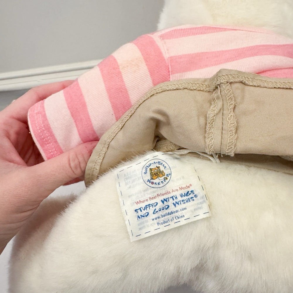 Vintage Build A Bear White Teddy Bear Plush Pink Nose Outfit Skirt BABW - Picture 7 of 7